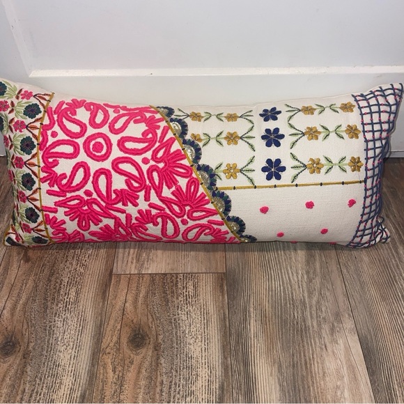 Anthropologie Embroidered Lizzie Throw Pillow 12” x 27” Boho Floral Removable - Picture 1 of 3